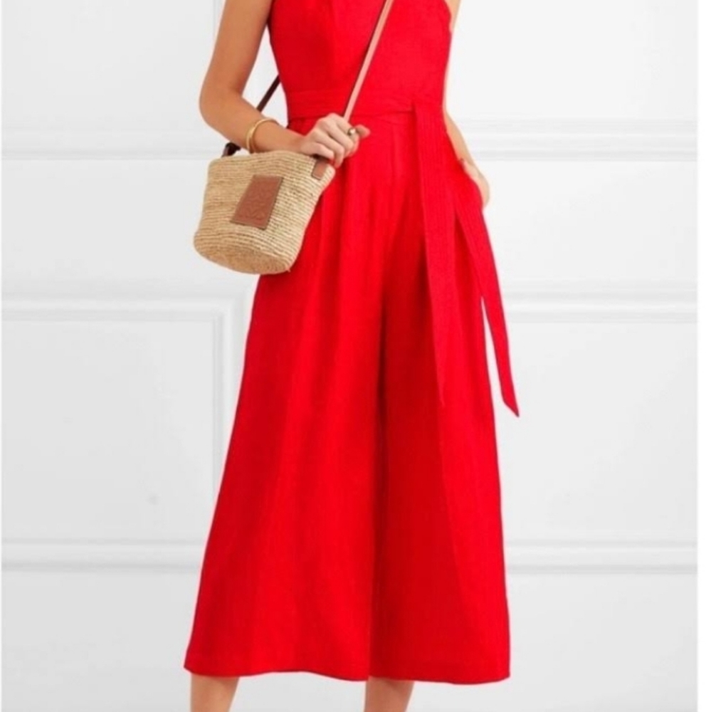 J Crew red linen jumpsuit